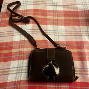 Brown Leather Crossbody Bag with cowhide Spade Accent